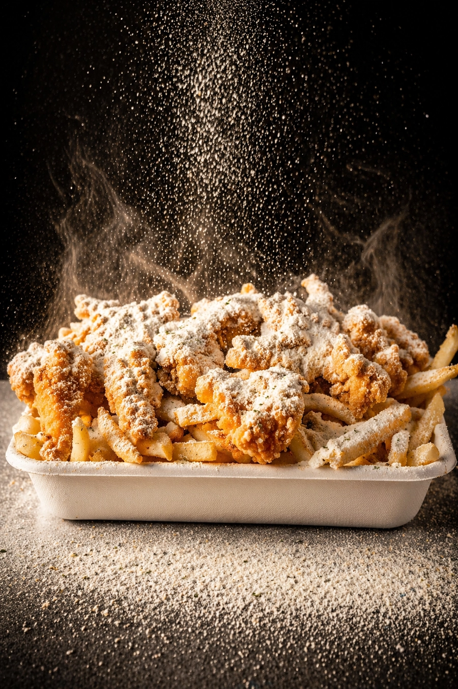 Birdman honey butter snow cheese chicken and fries