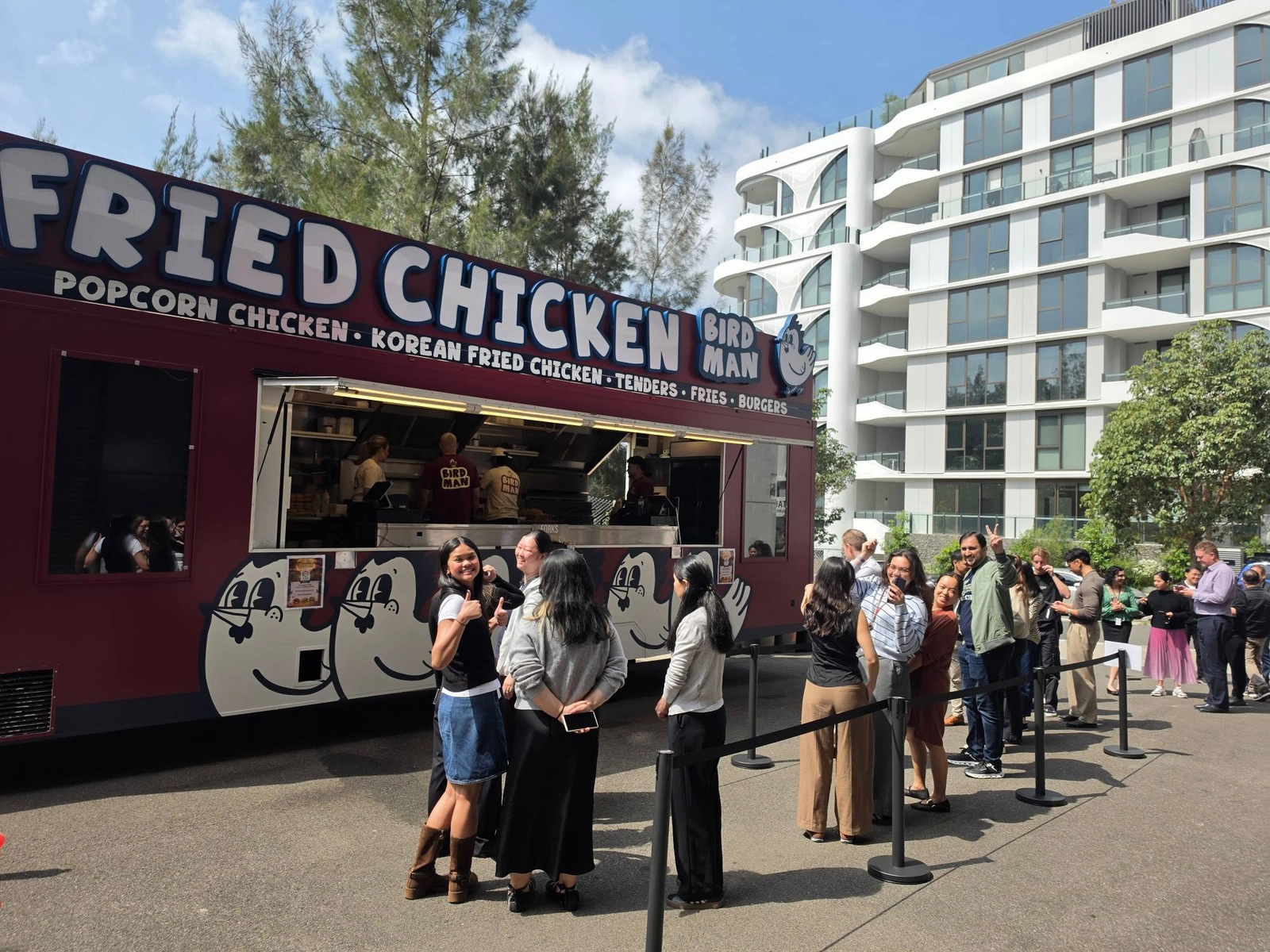 Samsung staff lining up at the Birdman fried chicken truck for the team lunch at Sydney Olympic Park